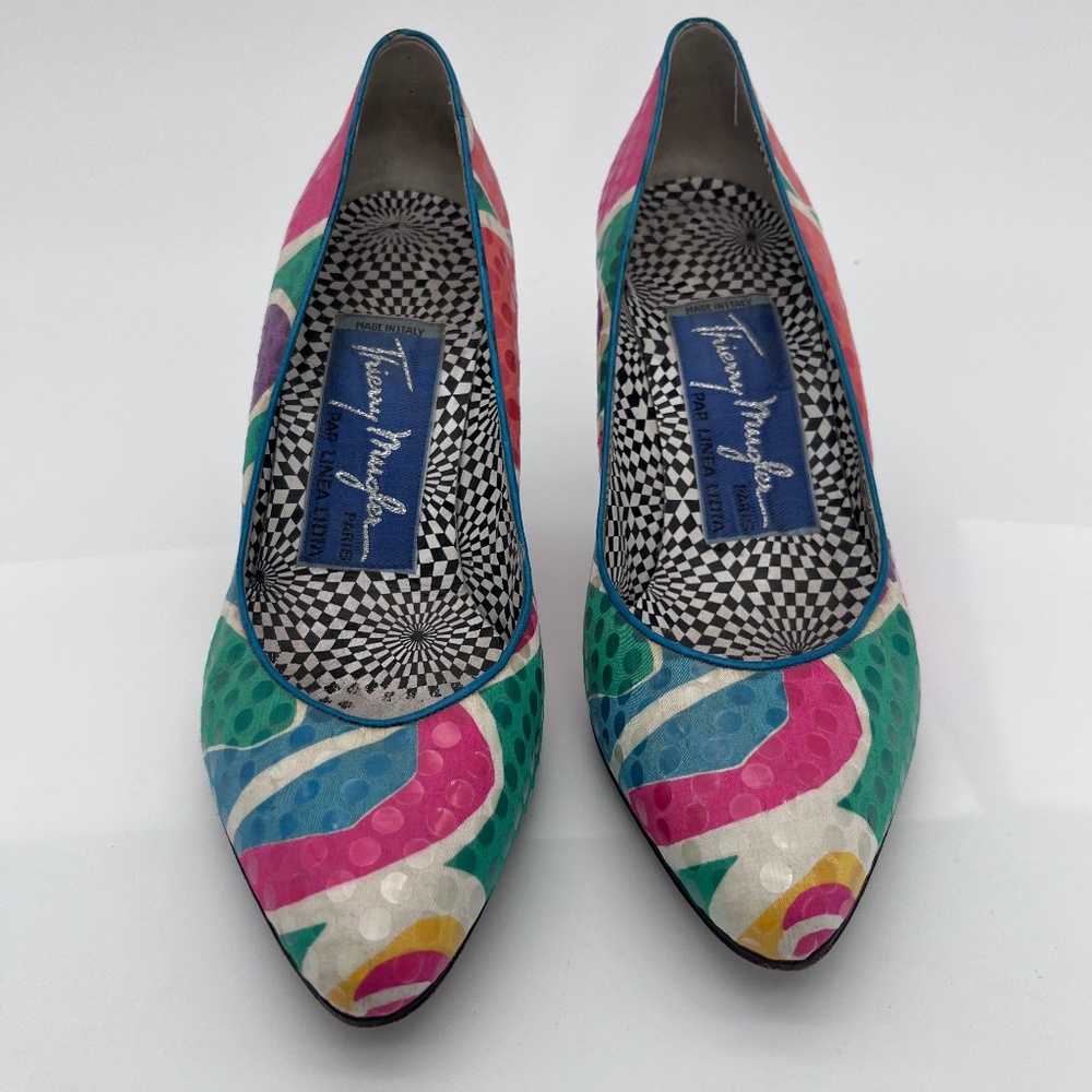 1980's vintage Thierry Mugler multi colored pumps 9 1/2 - Picture 2 of 6